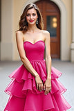 Dark Green Tiered Strapless Sweetheart A Line Long Prom Dress