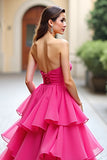 Dark Green Tiered Strapless Sweetheart A Line Long Prom Dress