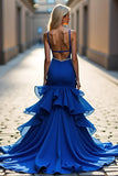 Royal Blue Mermaid Asymmetrical Prom Dress with Ruffles