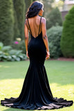 Gorgeous Black Mermaid Spaghetti Straps V-Neck Long Prom Dress