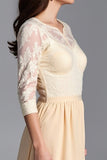 Champagne Half Sleeve Embroidered A Line Mother of the Bride Dress