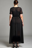 Black V Neck Chiffon Plus Size Maxi Mother of the Bride Dress