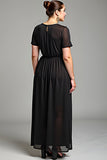 Black V Neck Chiffon Plus Size Maxi Mother of the Bride Dress