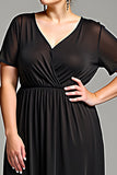 Black V Neck Chiffon Plus Size Maxi Mother of the Bride Dress