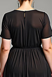 Black V Neck Chiffon Plus Size Maxi Mother of the Bride Dress