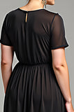 Black V Neck Chiffon Plus Size Maxi Mother of the Bride Dress