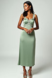 Glitter Sheath Dusty Sage Sweetheart Tea-Length Formal Dress
