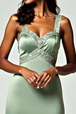 Glitter Sheath Dusty Sage Sweetheart Tea-Length Formal Dress