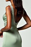 Glitter Sheath Dusty Sage Sweetheart Tea-Length Formal Dress