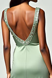 Glitter Sheath Dusty Sage Sweetheart Tea-Length Formal Dress
