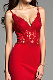 Red Mermaid Spaghetti Straps Appliqued Long Prom Dress