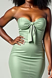 Dusty Sage Mermaid Strapless Sweetheart Long Prom Dress with Bow