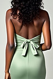 Dusty Sage Mermaid Strapless Sweetheart Long Prom Dress with Bow