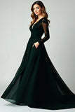 V-Neck Pine A Line Prom Dress with Lace Applique