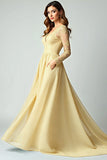 V-Neck Pine A Line Prom Dress with Lace Applique