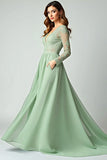 V-Neck Pine A Line Prom Dress with Lace Applique