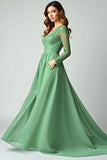 V-Neck Pine A Line Prom Dress with Lace Applique