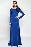 Royal Blue Scoop Neck Sheath Mother of the Bride Dress with 3D Flowers