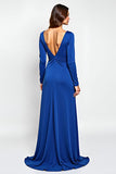 Royal Blue Scoop Neck Sheath Mother of the Bride Dress with 3D Flowers