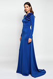Royal Blue Scoop Neck Sheath Mother of the Bride Dress with 3D Flowers