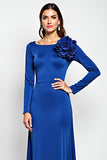 Royal Blue Scoop Neck Sheath Mother of the Bride Dress with 3D Flowers