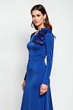 Royal Blue Scoop Neck Sheath Mother of the Bride Dress with 3D Flowers