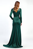 Pine Round Neck Long Sleeves Maxi Mother of the Bride Dress
