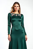Pine Round Neck Long Sleeves Maxi Mother of the Bride Dress