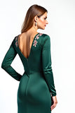 Pine Round Neck Long Sleeves Maxi Mother of the Bride Dress