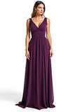 A Line Purple V Neck Sleeveless Long Mother of the Bride Dress