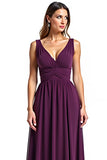 A Line Purple V Neck Sleeveless Long Mother of the Bride Dress