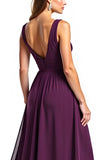 A Line Purple V Neck Sleeveless Long Mother of the Bride Dress