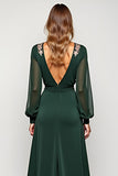 Elegant A Line Pine V-Neck Long Mother of the Bride Dress with Slit