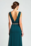 Peacock Chiffon V Neck Beaded Long Mother of the Bride Dress