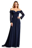 Navy Off the Shoulder A Line Long Sleeves Mother of the Bride Dress