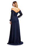 Navy Off the Shoulder A Line Long Sleeves Mother of the Bride Dress