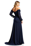 Navy Off the Shoulder A Line Long Sleeves Mother of the Bride Dress