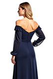 Navy Off the Shoulder A Line Long Sleeves Mother of the Bride Dress