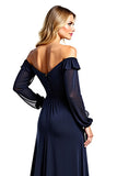 Navy Off the Shoulder A Line Long Sleeves Mother of the Bride Dress