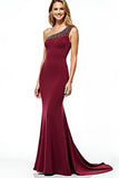 Burgundy One Shoulder Sheath Long Mother of the Bride Dress