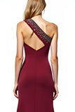 Burgundy One Shoulder Sheath Long Mother of the Bride Dress