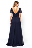 Navy Chiffon Square Neck A Line Mother of the Bride Dress with Sash