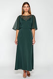 Pine Chiffon Scoop Neck Half Sleeves Mother of the Bride Dress