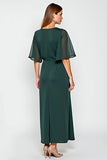 Pine Chiffon Scoop Neck Half Sleeves Mother of the Bride Dress