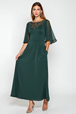 Pine Chiffon Scoop Neck Half Sleeves Mother of the Bride Dress