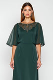Pine Chiffon Scoop Neck Half Sleeves Mother of the Bride Dress