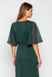 Pine Chiffon Scoop Neck Half Sleeves Mother of the Bride Dress
