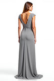 Sliver Chiffon V-Neck Long A Line Mother of the Bride Dress