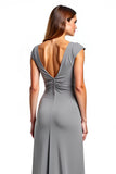 Sliver Chiffon V-Neck Long A Line Mother of the Bride Dress