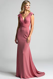 Desert Rose Sheath V-Neck Long Backless Mother of the Bride Dress